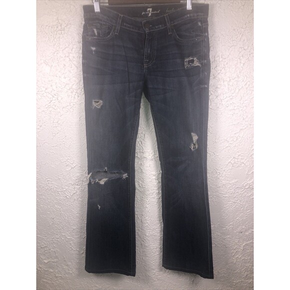 7 For All Mankind Jeans Women's Sz 28 Blue Mid Rise Distress Boot Cut - Picture 1 of 9